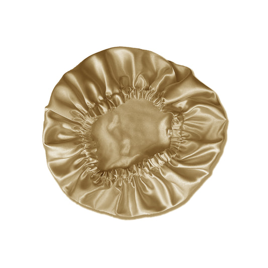 Gold camel satin bonnet to protect natural hair